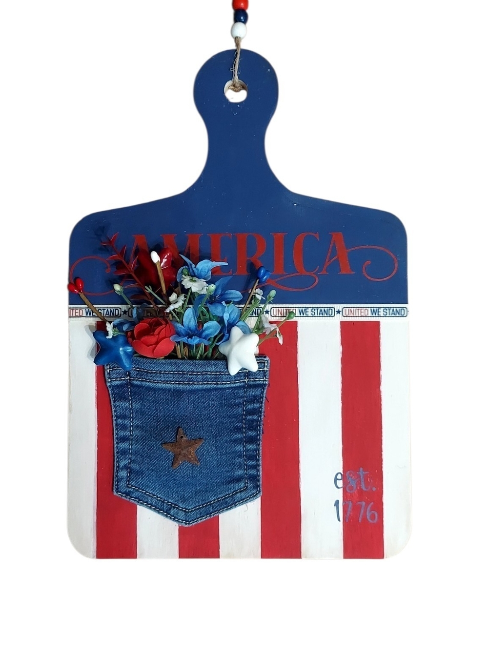 Patriotic 'America' Hanging Wall Decor with Denim Pocket - Blue and Red